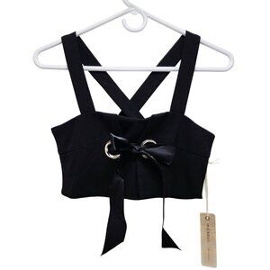 Black Iris Womens Crisscross Strappy Crop Top With Bow & Grommet Detail - Size S